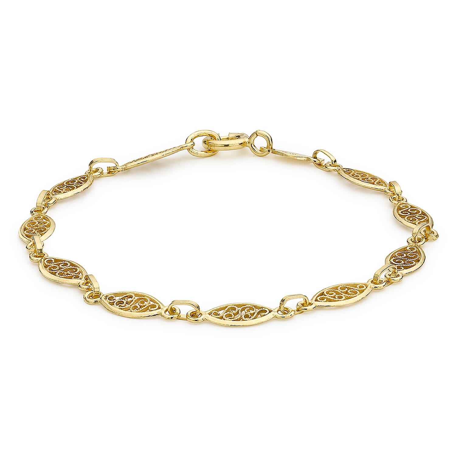 9K Yellow Gold 5mm Filigree Oval Bracelet 7 Inch