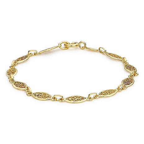9K Yellow Gold 5mm Filigree Oval Bracelet 7 Inch