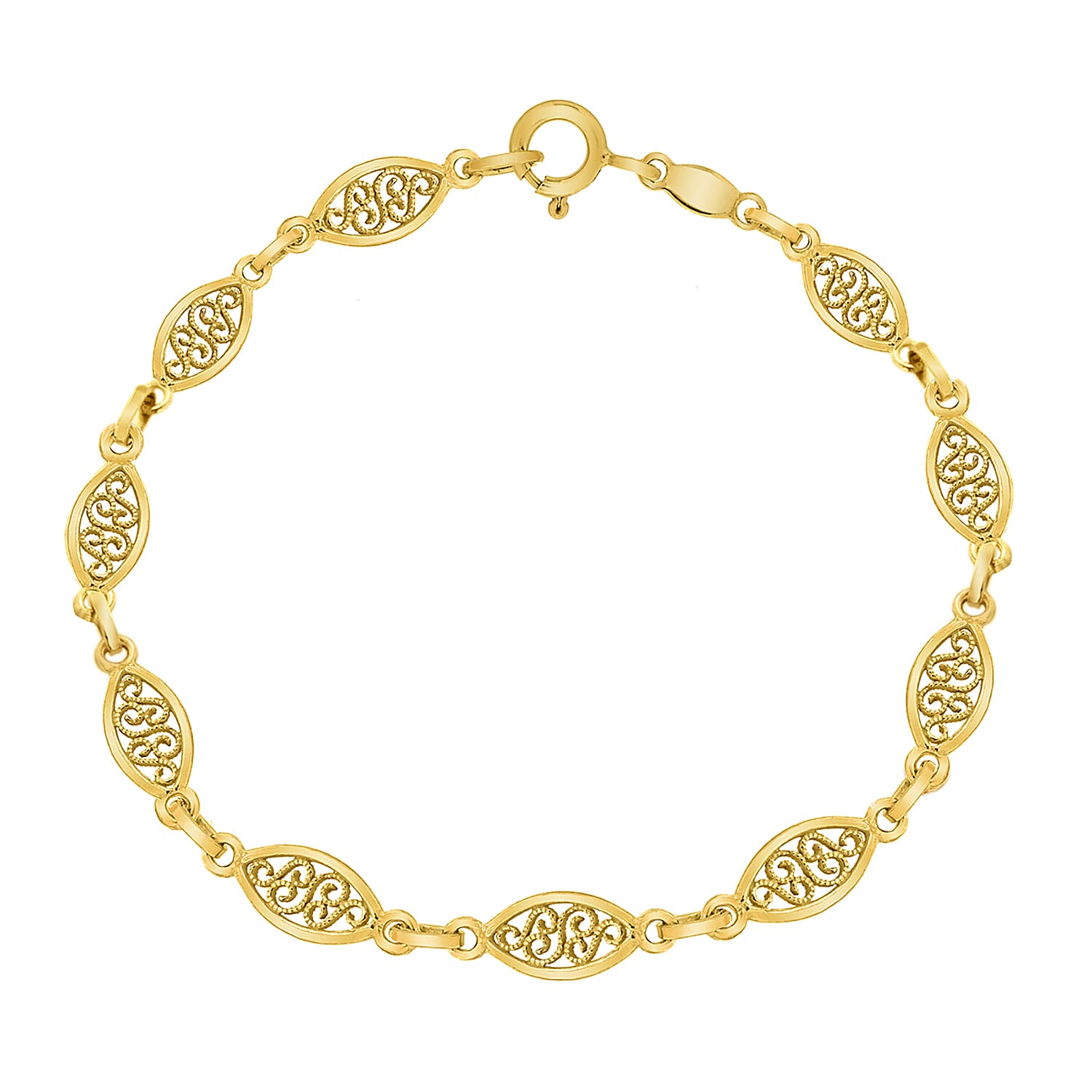 9K Yellow Gold 5mm Filigree Oval Bracelet 7 Inch