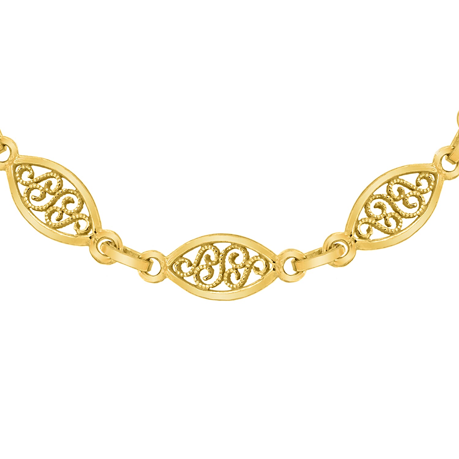 9K Yellow Gold 5mm Filigree Oval Bracelet 7 Inch
