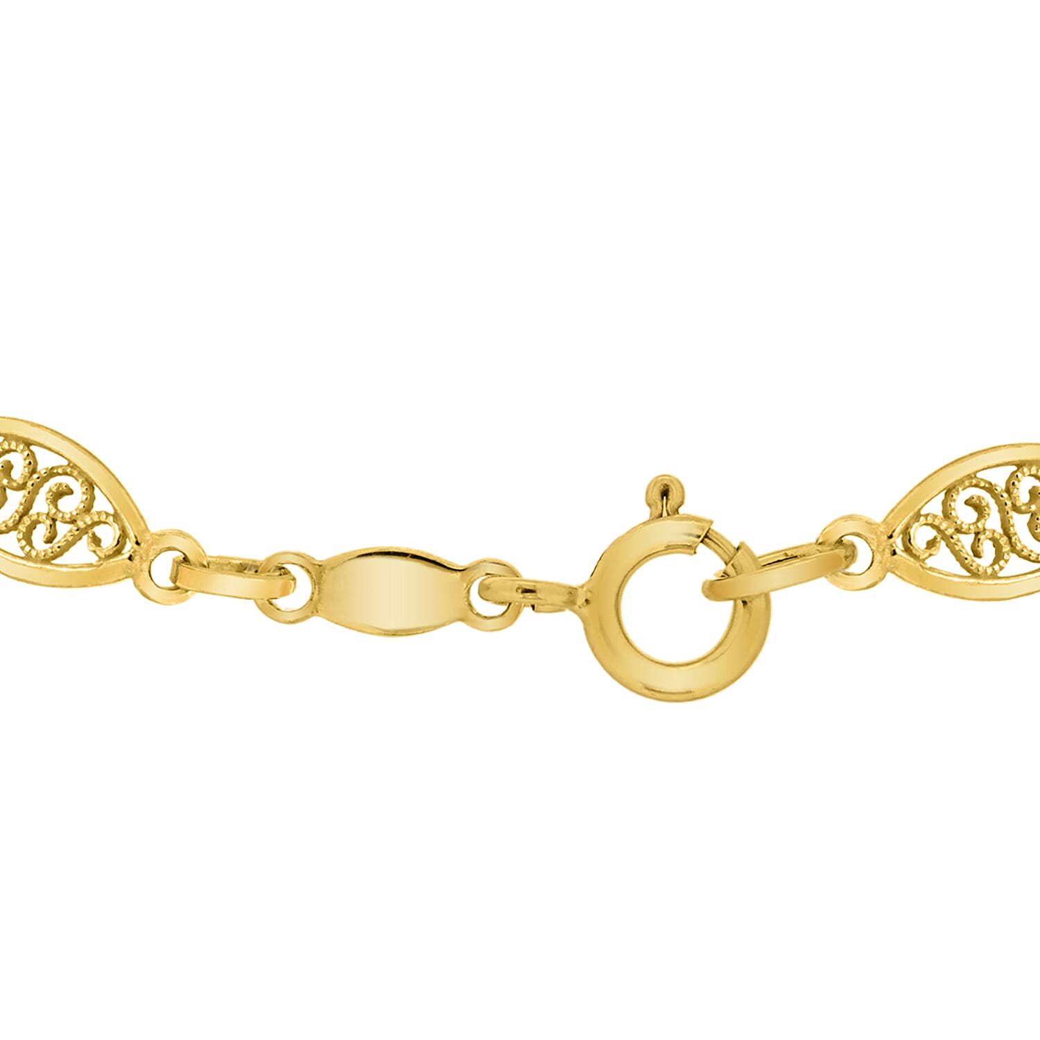 9K Yellow Gold 5mm Filigree Oval Bracelet 7 Inch