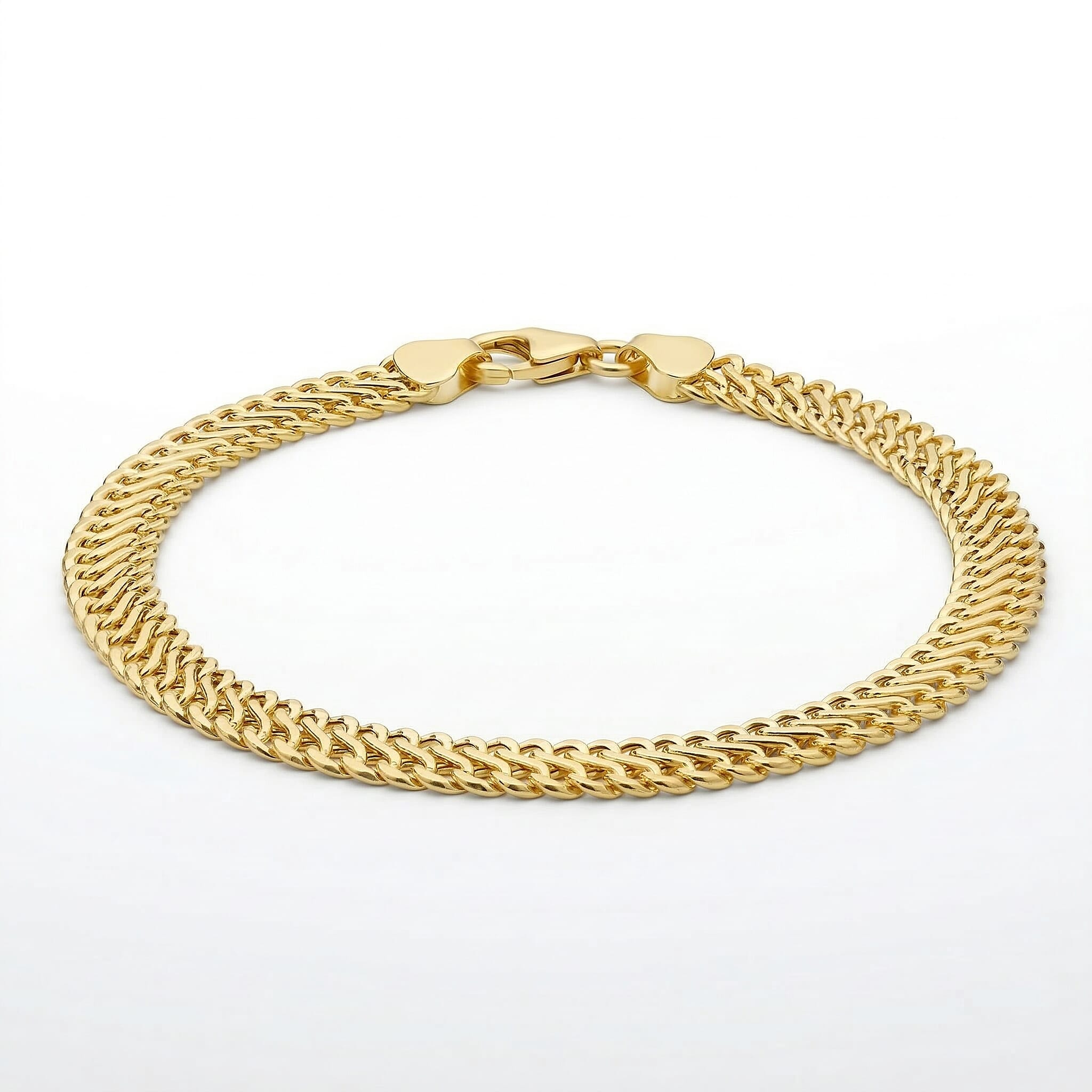 9K Yellow Gold Hollow Woven Curb Bracelet 7.5 Inch