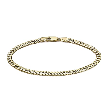 9K Yellow Gold Diamond Cut 4.5mm Round Link Curb Bracelet 7.5 Inch