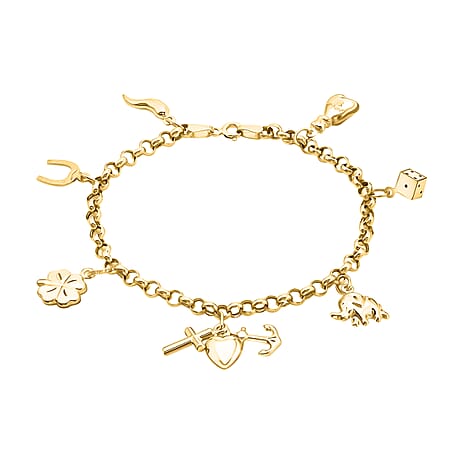 9K Yellow Gold 7 Lucky Charms Bracelet 7 Inch