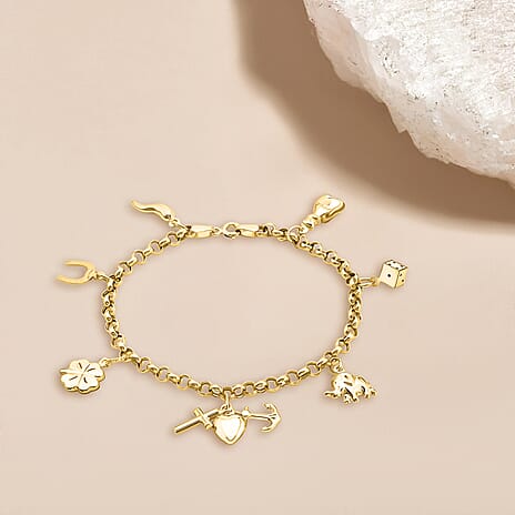9K Yellow Gold 7 Lucky Charms Bracelet 7 Inch
