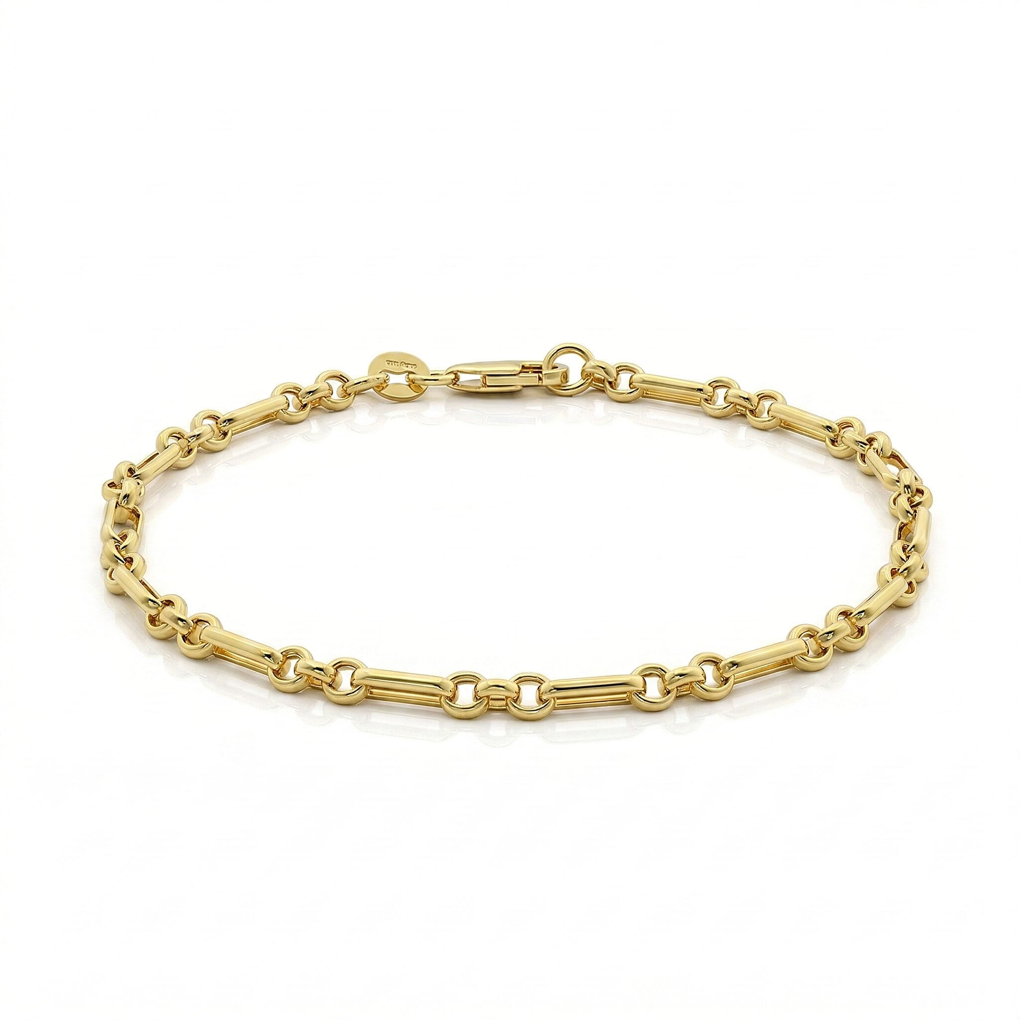 9K Yellow Gold 3.4mm Diamond Cut Figaro Belcher Chain Bracelet 7.5 Inch