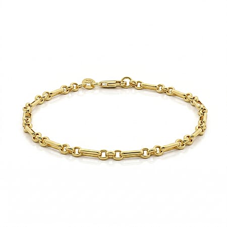 9K Yellow Gold 3.4mm Diamond Cut Figaro Belcher Chain Bracelet 7.5 Inch