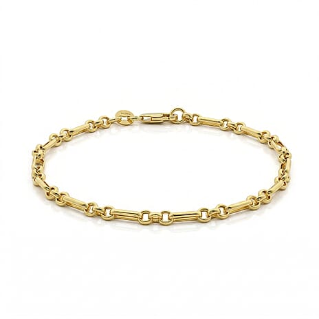 9K Yellow Gold 3.4mm Diamond Cut Figaro Belcher Chain Bracelet 7.5 Inch