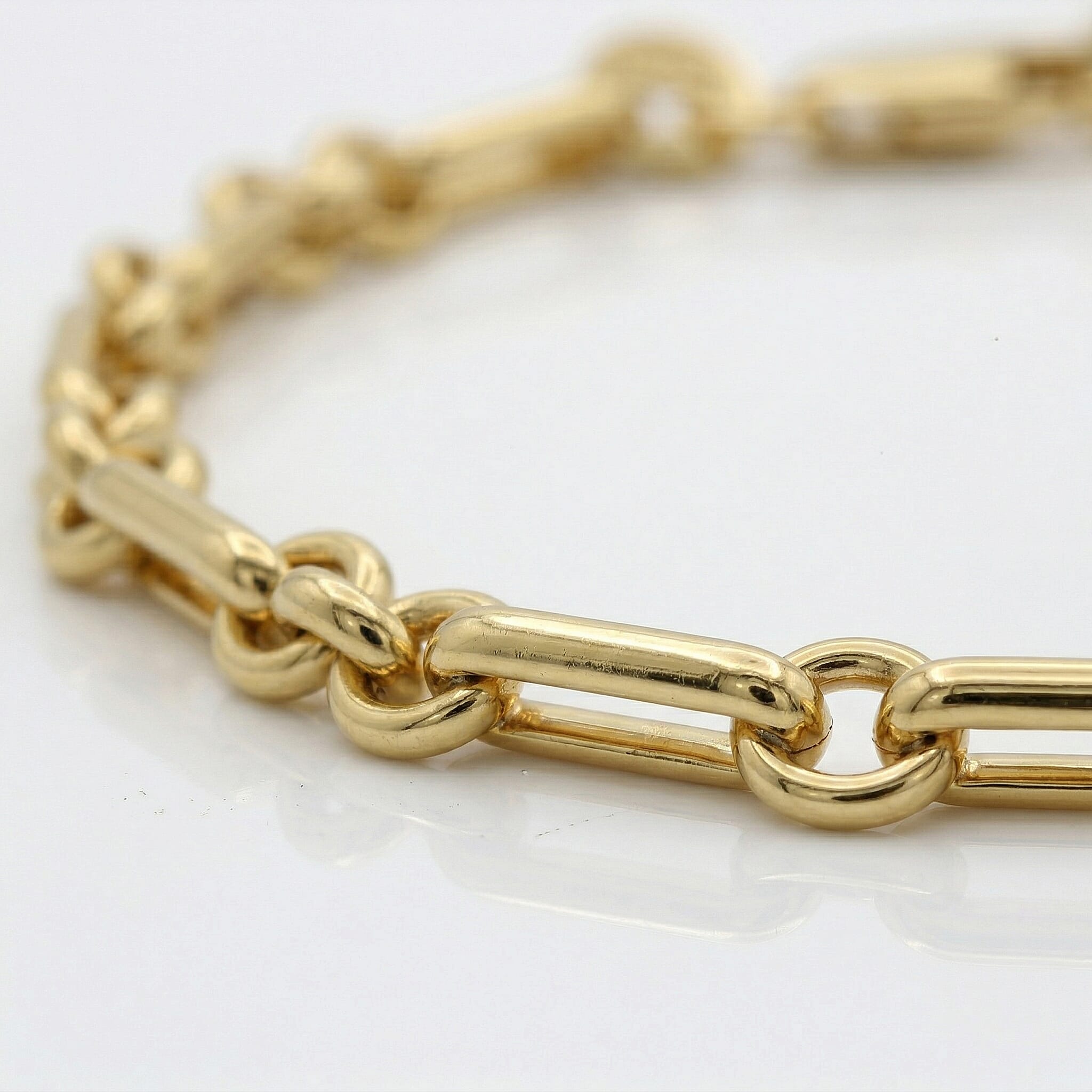 9K Yellow Gold 3.4mm Diamond Cut Figaro Belcher Chain Bracelet 7.5 Inch