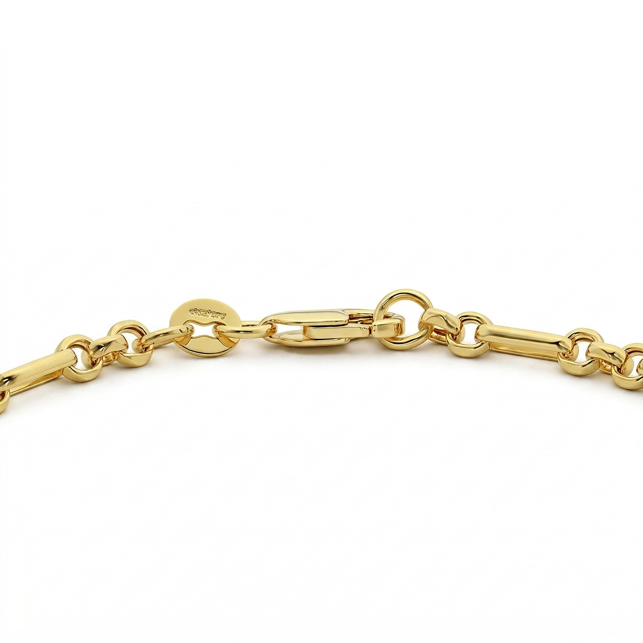 9K Yellow Gold 3.4mm Diamond Cut Figaro Belcher Chain Bracelet 7.5 Inch