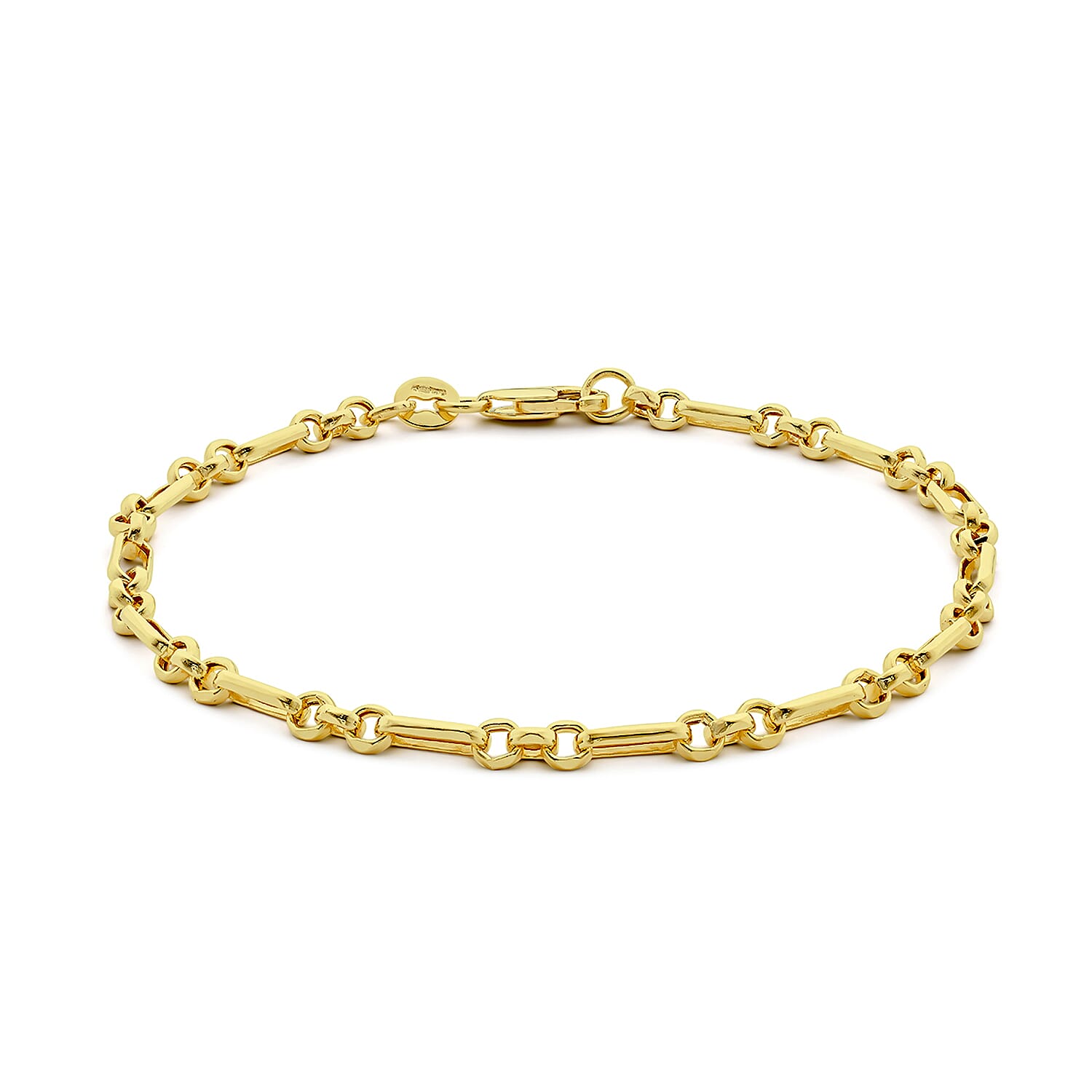 9K Yellow Gold 3.4mm Diamond Cut Figaro Belcher Chain Bracelet 7.5 Inch
