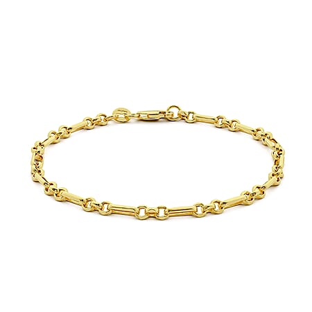 9K Yellow Gold 3.4mm Diamond Cut Figaro Belcher Chain Bracelet 7.5 Inch