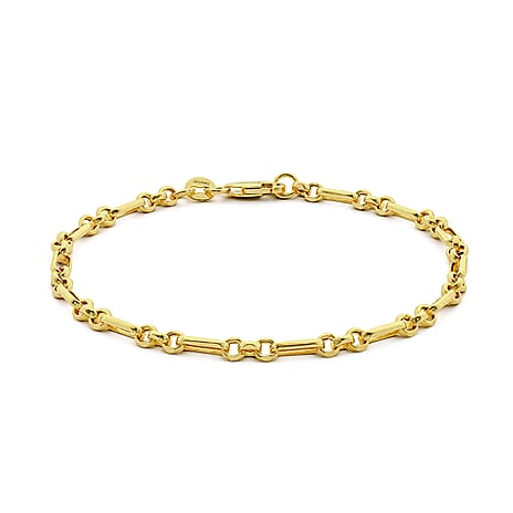 9K Yellow Gold 3.4mm Diamond Cut Figaro Belcher Chain Bracelet 7.5 Inch