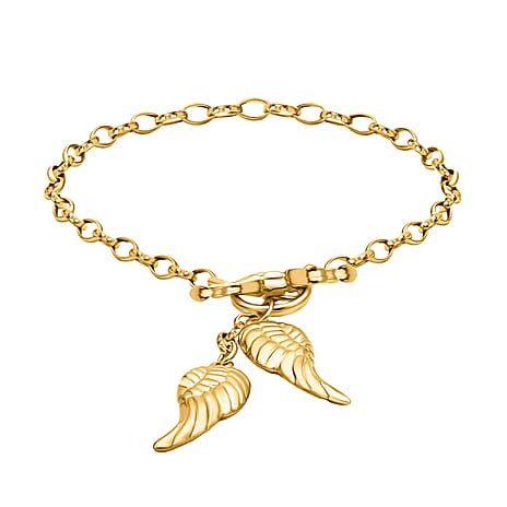 9K Yellow Gold Angel Wing T Bar Bracelet 7 Inch