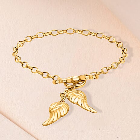 9K Yellow Gold Angel Wing T Bar Bracelet 7 Inch