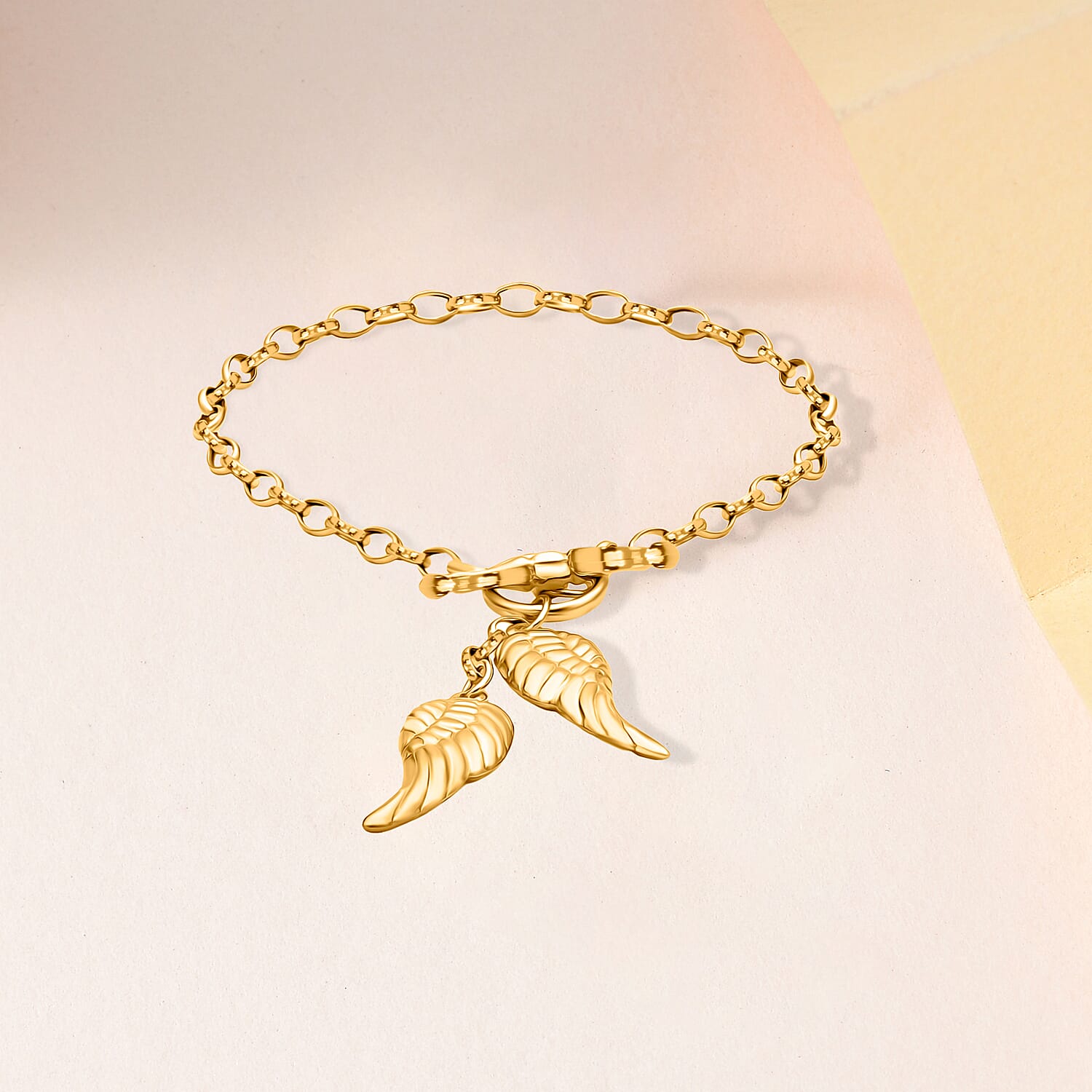 9K Yellow Gold Angel Wing T Bar Bracelet 7 Inch