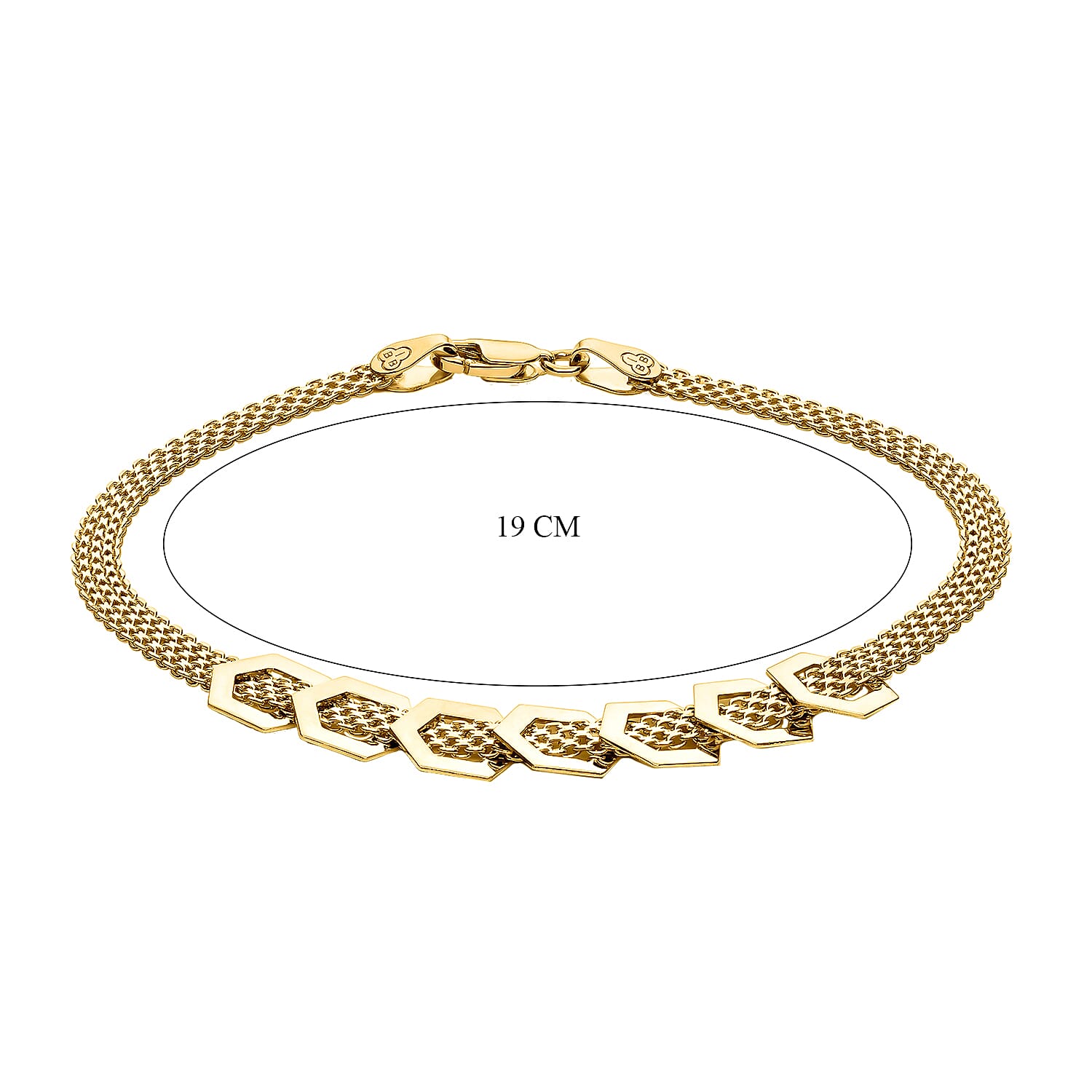 9K Yellow Gold 7.5mm 7 Lucky Hexagon Bismark Bracelet 7.5 Inch