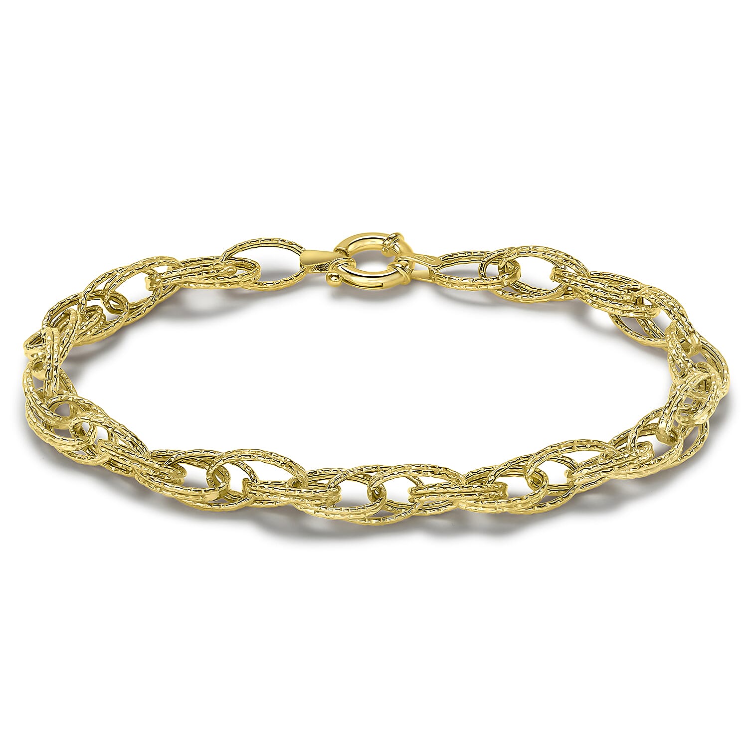 9K Yellow Gold Double Oval Textured Link Bracelet 7.5 Inch