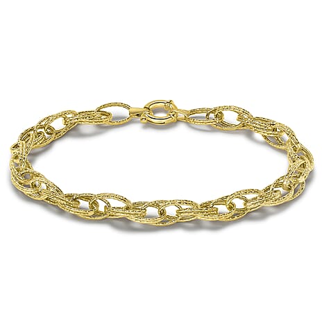 9K Yellow Gold Double Oval Textured Link Bracelet 7.5 Inch
