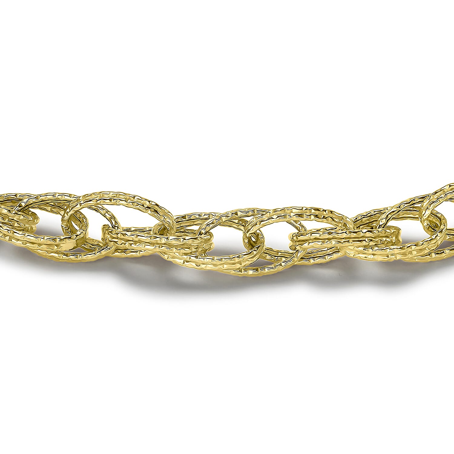 9K Yellow Gold Double Oval Textured Link Bracelet 7.5 Inch