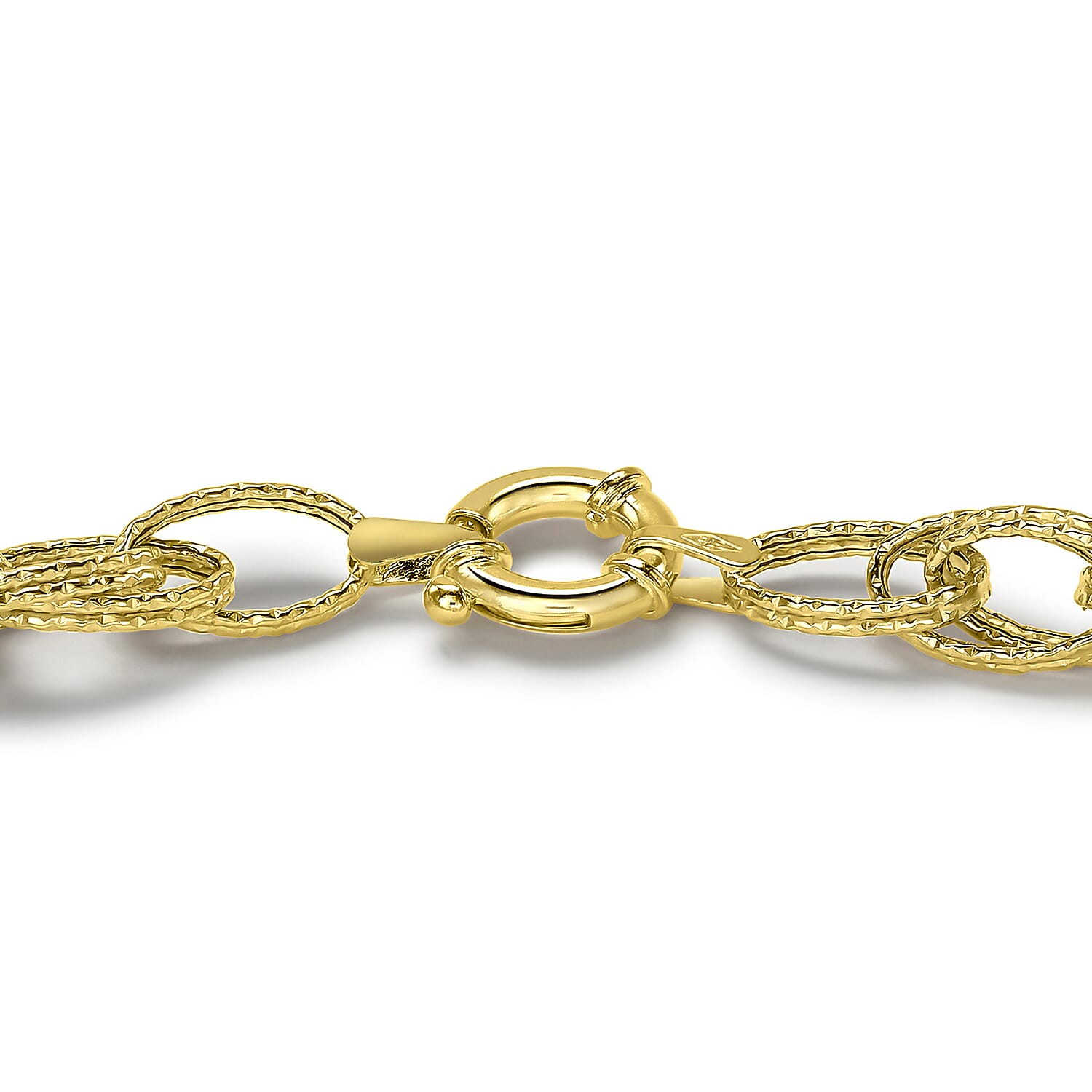 9K Yellow Gold Double Oval Textured Link Bracelet 7.5 Inch