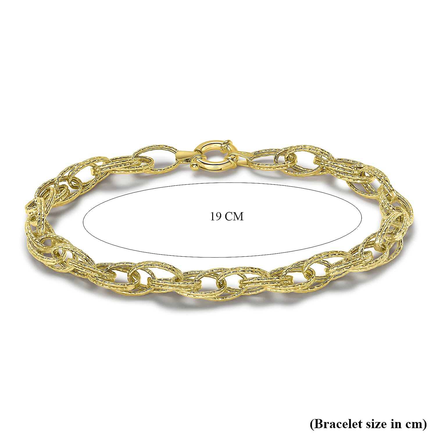 9K Yellow Gold Double Oval Textured Link Bracelet 7.5 Inch