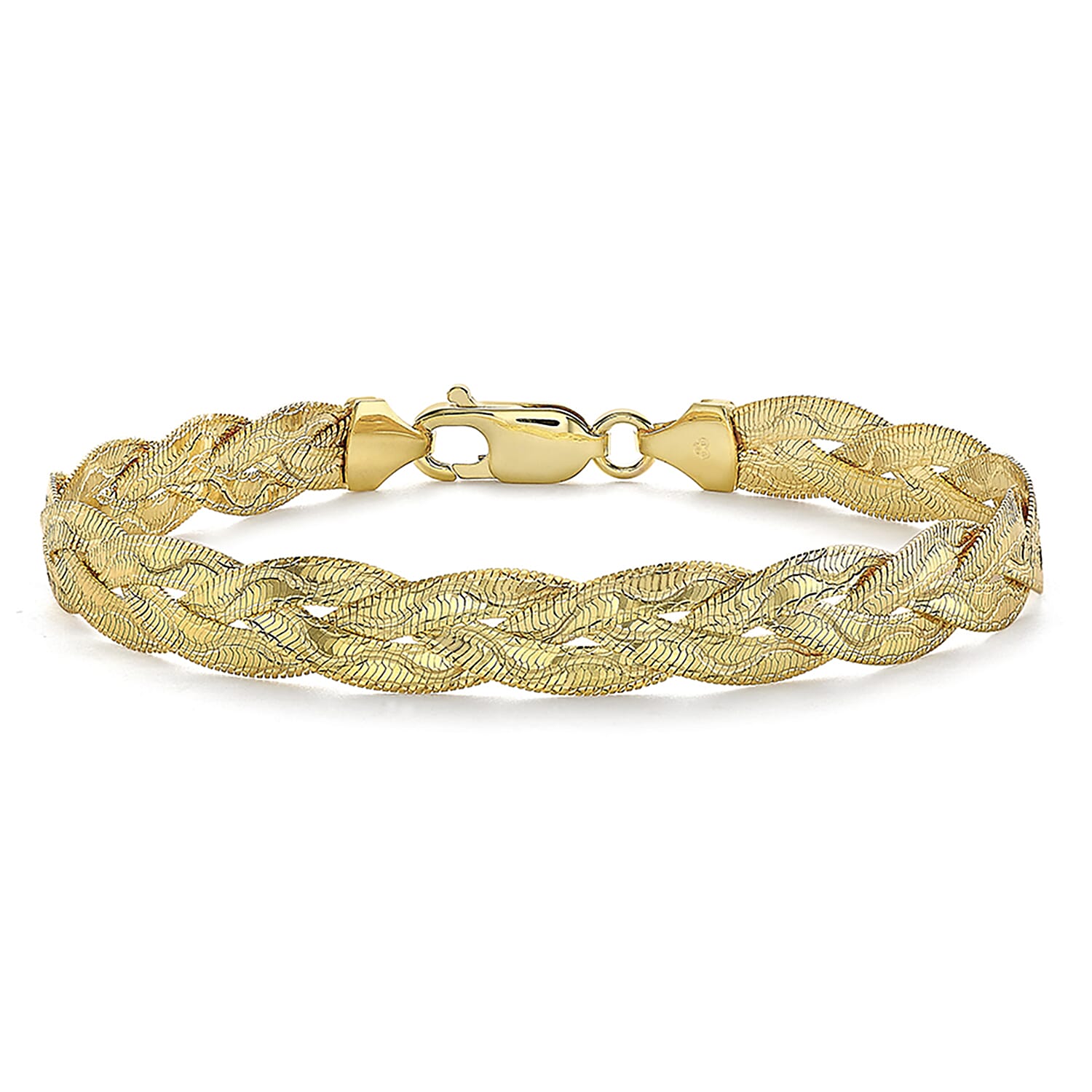 9K Yellow Gold 7mm Diamond Cut Wave Plait Herringbone Bracelet 7 Inch
