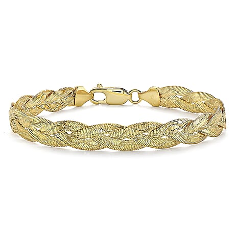 9K Yellow Gold 7mm Diamond Cut Wave Plait Herringbone Bracelet 7 Inch