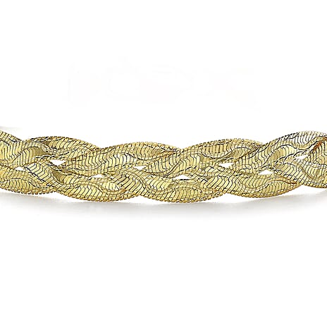 9K Yellow Gold 7mm Diamond Cut Wave Plait Herringbone Bracelet 7 Inch