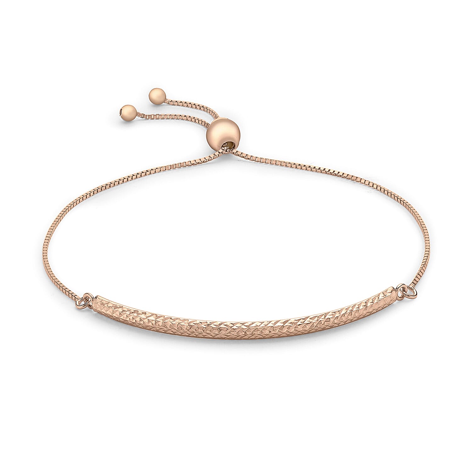 9K Rose Gold 41mm x 3mm Diamond Cut Bar and Box Chain Adjustable Bracelet