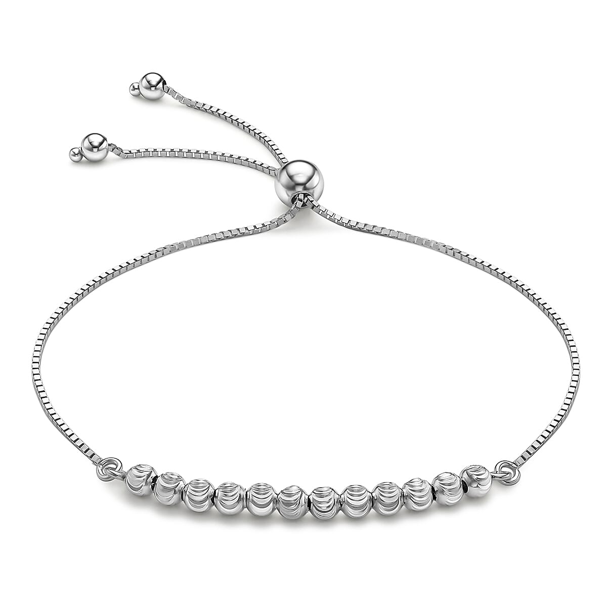 9K White Gold Ball and Chain Adjustable Bracelet Maximum 9 Inch