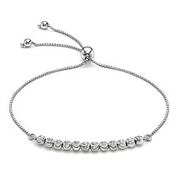 9K White Gold Ball and Chain Adjustable Bracelet Maximum 9 Inch