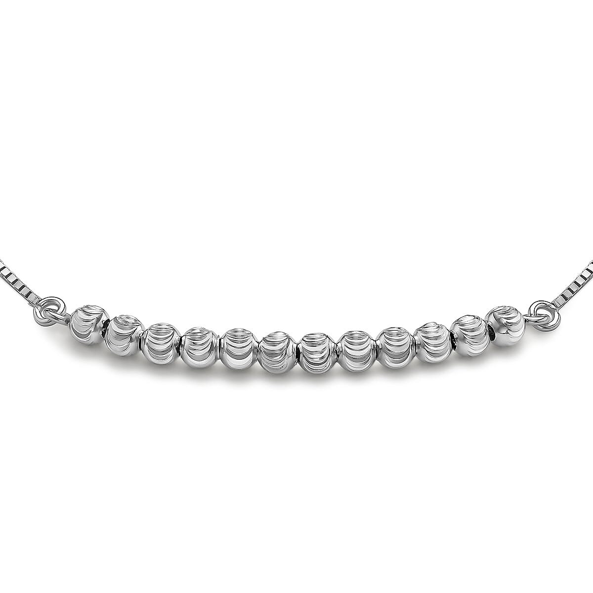 9K White Gold Ball and Chain Adjustable Bracelet Maximum 9 Inch