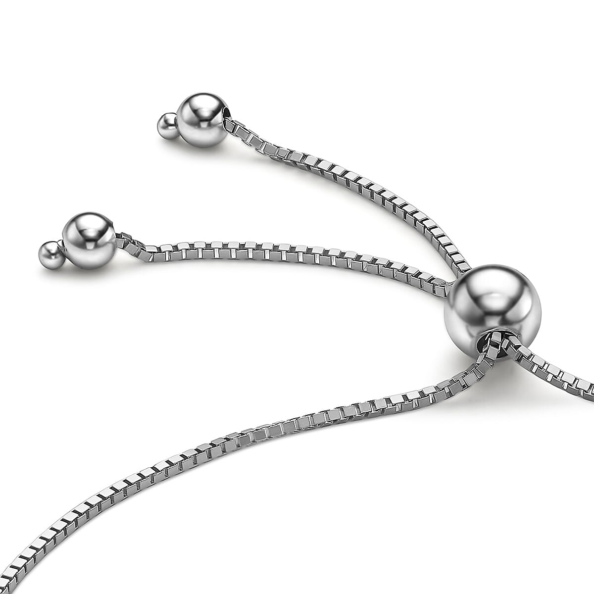 9K White Gold Ball and Chain Adjustable Bracelet Maximum 9 Inch