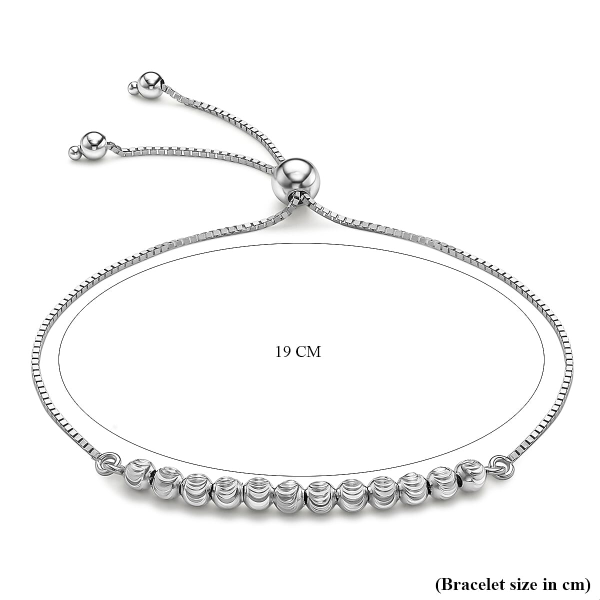 9K White Gold Ball and Chain Adjustable Bracelet Maximum 9 Inch