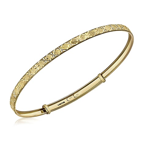9K Yellow Gold Diamond Cut Star Pattern Expandable Bangle