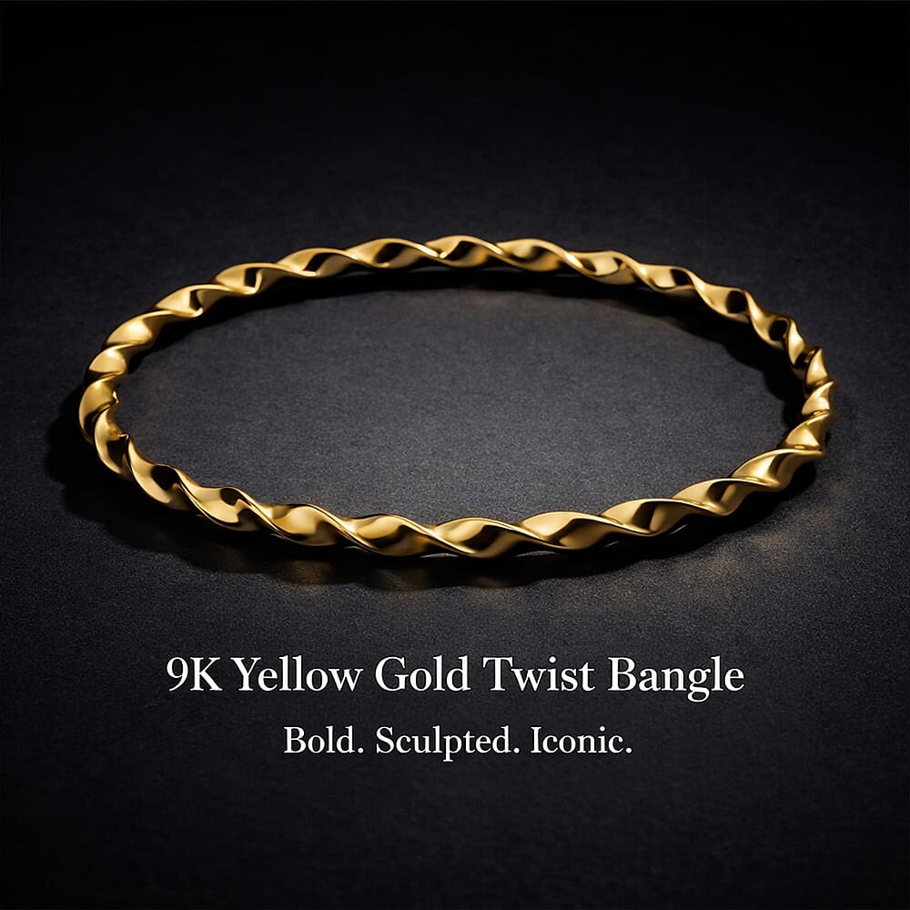 9K Yellow Gold Supreme Finish 8mm Round Twist Bangle