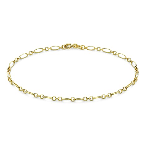 9K Yellow Gold 2.5mm Diamond Cut Figaro Belcher Chain Bracelet 7.5 Inch