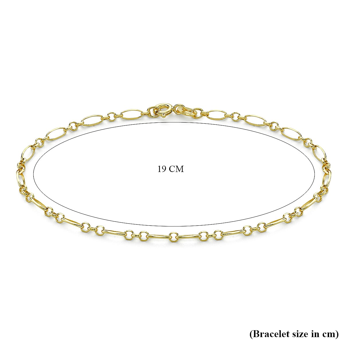 9K Yellow Gold 2.5mm Diamond Cut Figaro Belcher Chain Bracelet 7.5 Inch