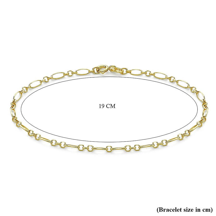 9K Yellow Gold 2.5mm Diamond Cut Figaro Belcher Chain Bracelet 7.5 Inch 9K Yellow Gold 2.5mm Diamond Cut Figaro Belcher Chain Bracelet 7.5 Inch