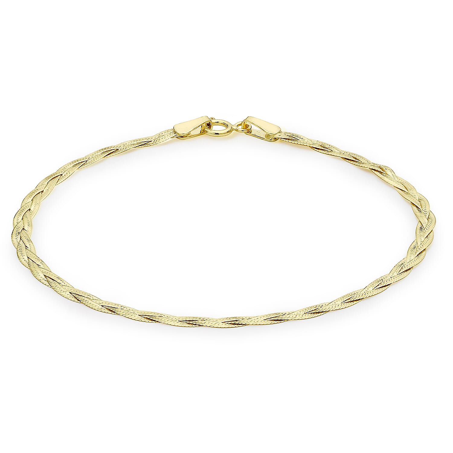 9K Yellow Gold Plait Fine Herringbone Bracelet 7 Inch