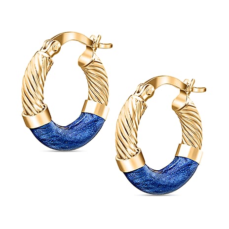 9K Gold 16.5mm Blue Enamel Twist Tube Hoop Creole Earrings