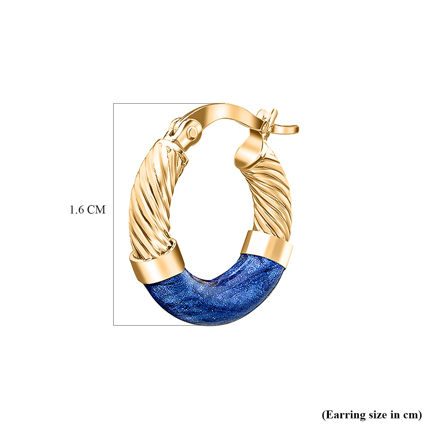 9K Gold 16.5mm Blue Enamel Twist Tube Hoop Creole Earrings