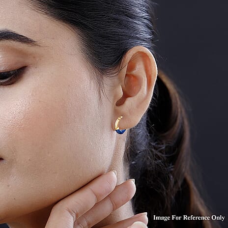 9K Gold 16.5mm Blue Enamel Slight Twist Tube Hoop Creole Earrings