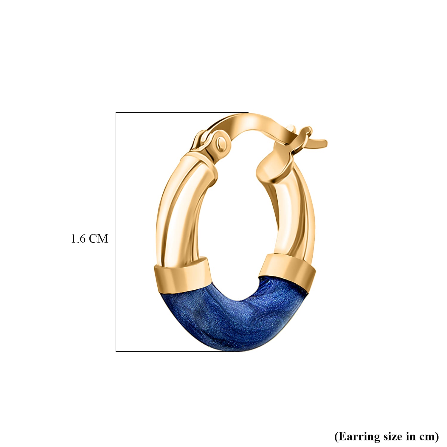 9K Gold 16.5mm Blue Enamel Slight Twist Tube Hoop Creole Earrings