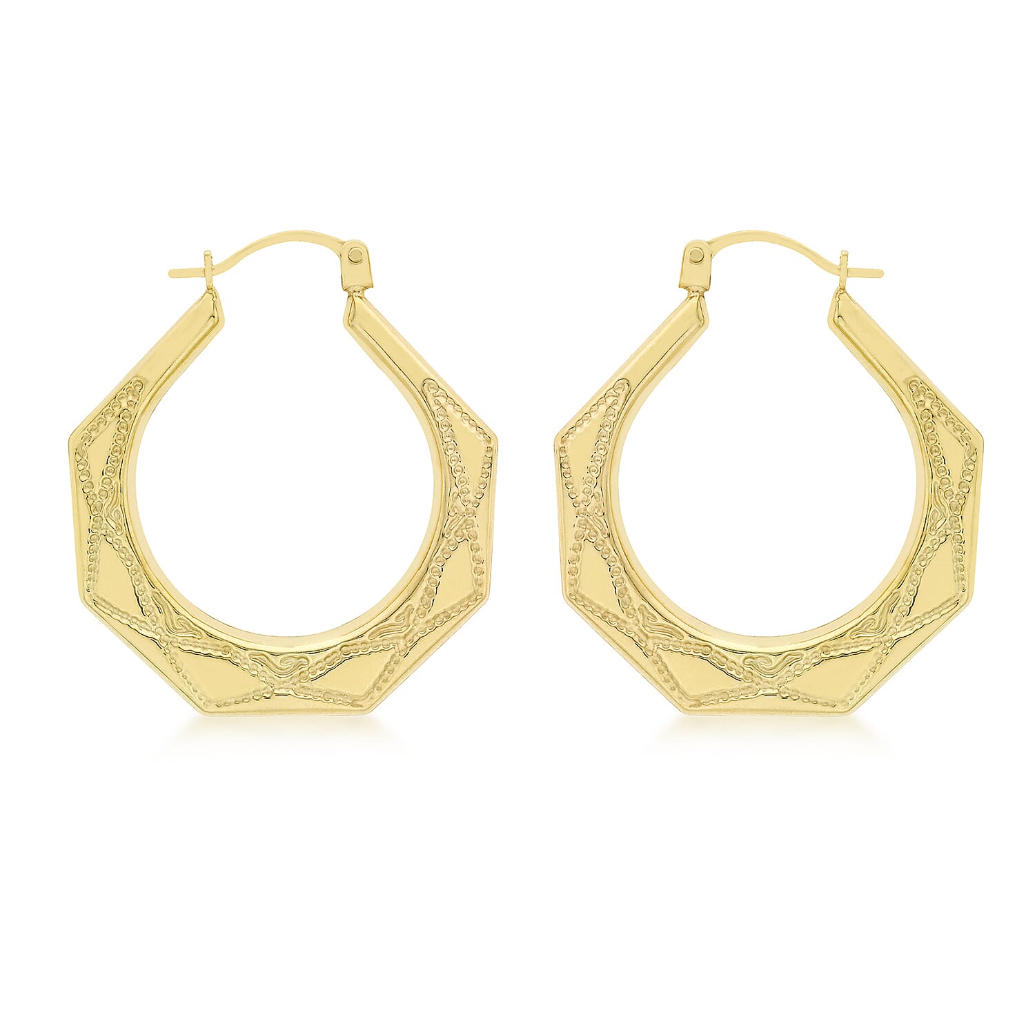 9K Yellow Gold 28mm x 29.5mm Patterned Creole Earrings