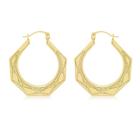 9K Yellow Gold 28mm x 29.5mm Patterned Creole Earrings