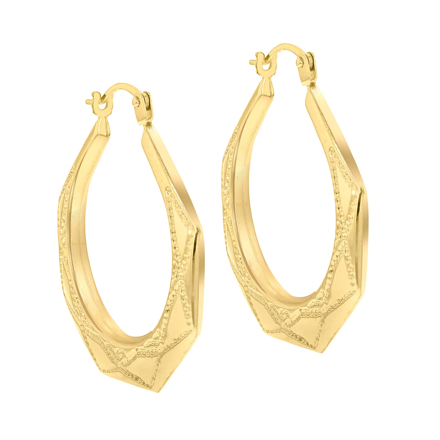 9K Yellow Gold 28mm x 29.5mm Patterned Creole Earrings