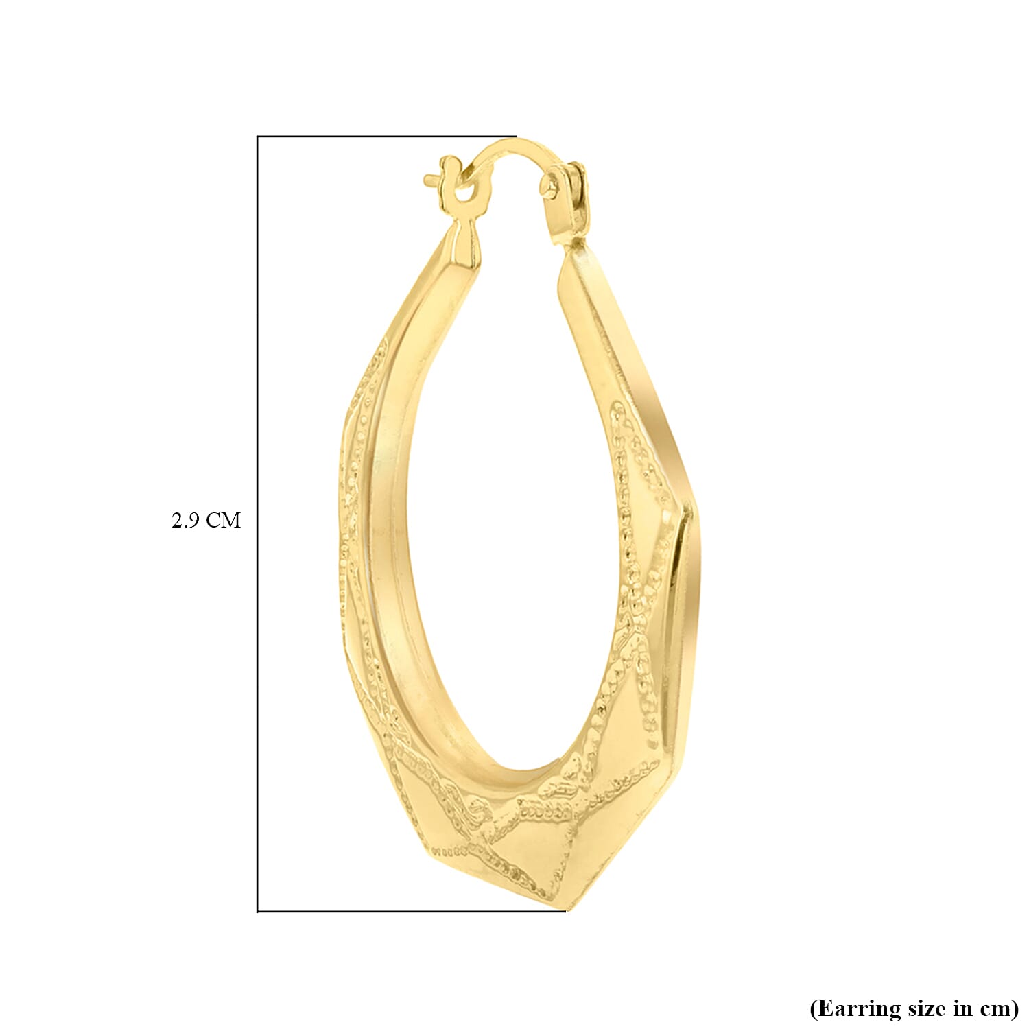 9K Yellow Gold 28mm x 29.5mm Patterned Creole Earrings