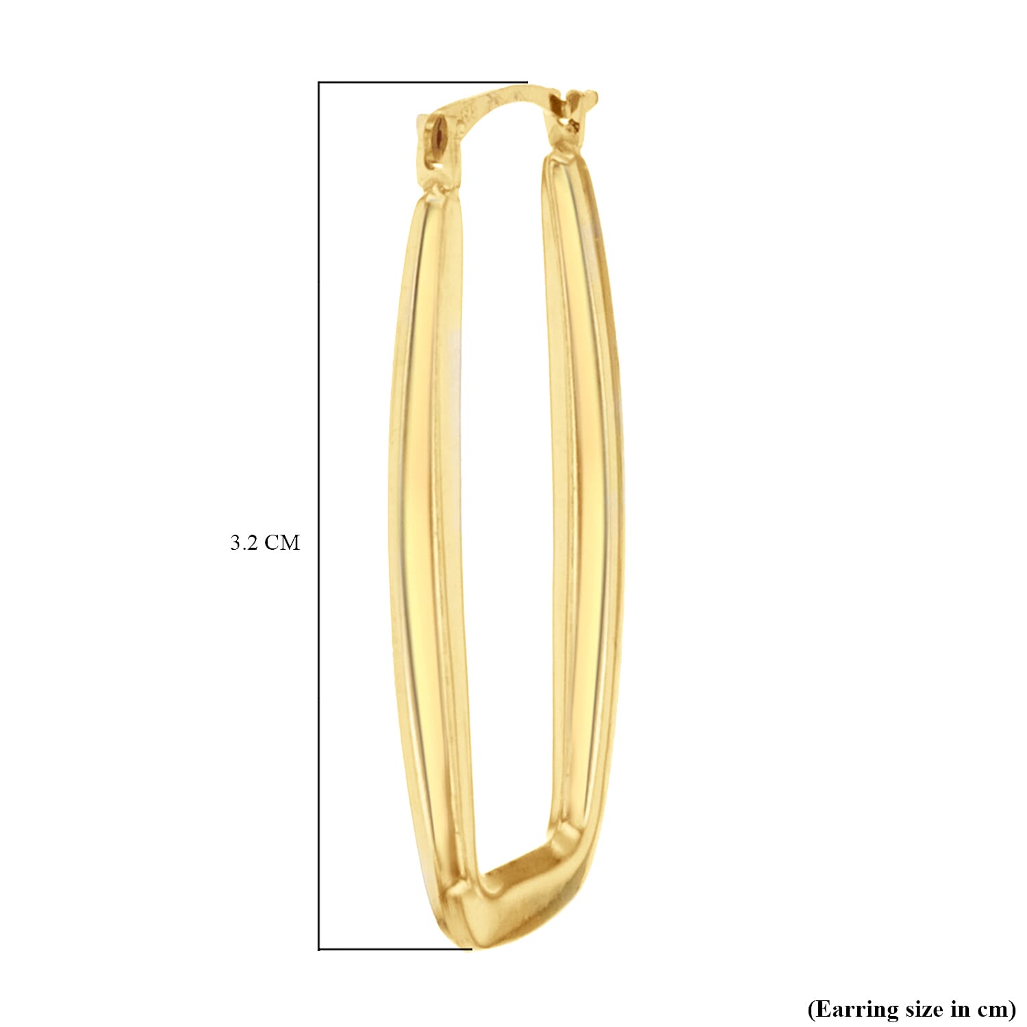 9K Yellow Gold 14mm x 32mm Rectangle Shaped Creole Earrings